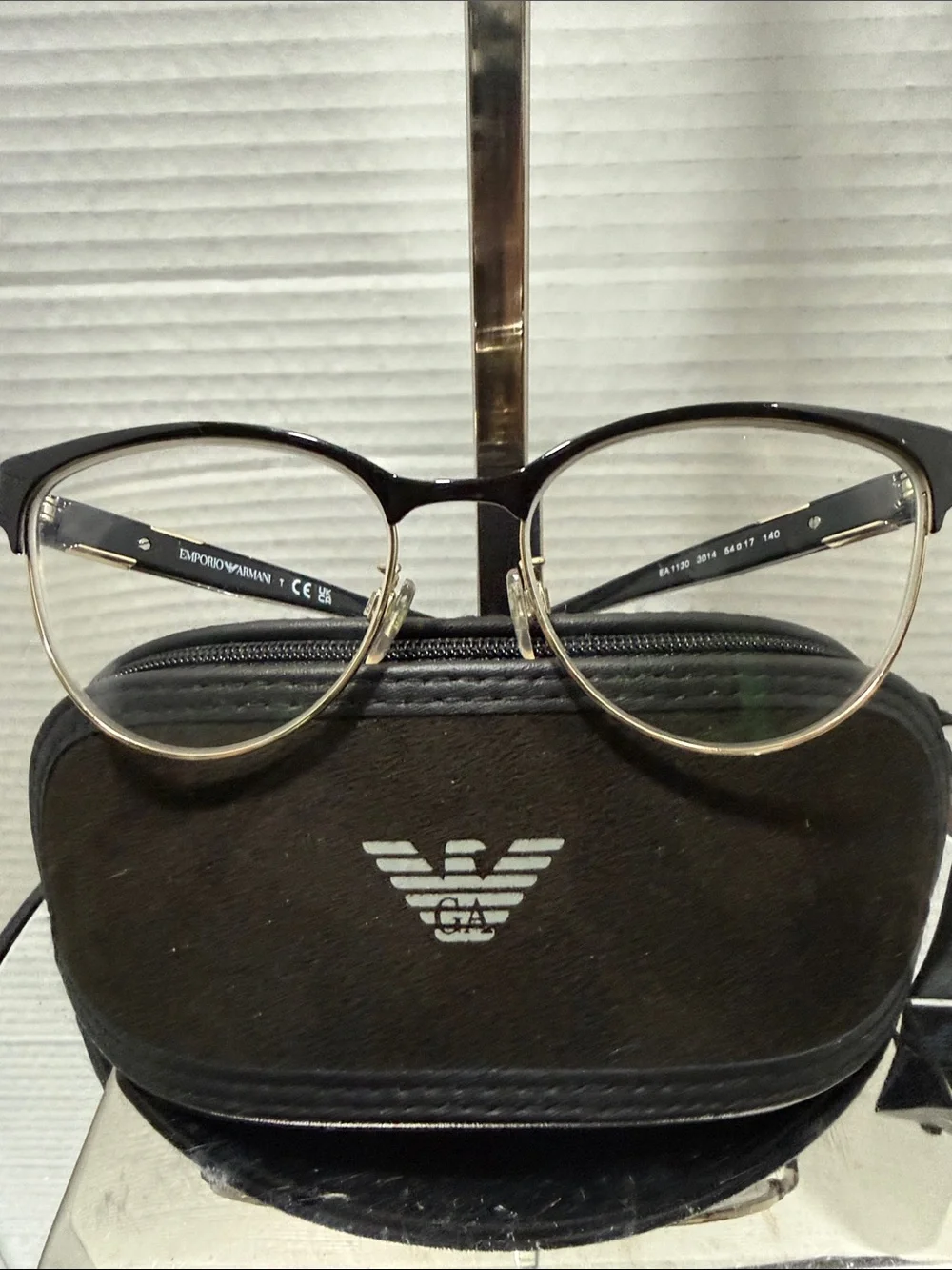 Emporio Armani Black and Gold Semi-Rim Cat-Eye Glasses w/New Case